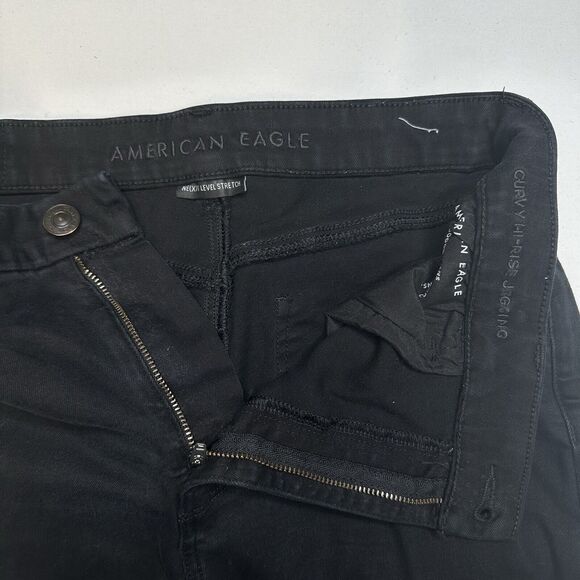 American Eagle Jeans 12 Long Curvy Hi Rise Jegging Next Level Black Distressed - Picture 9 of 12